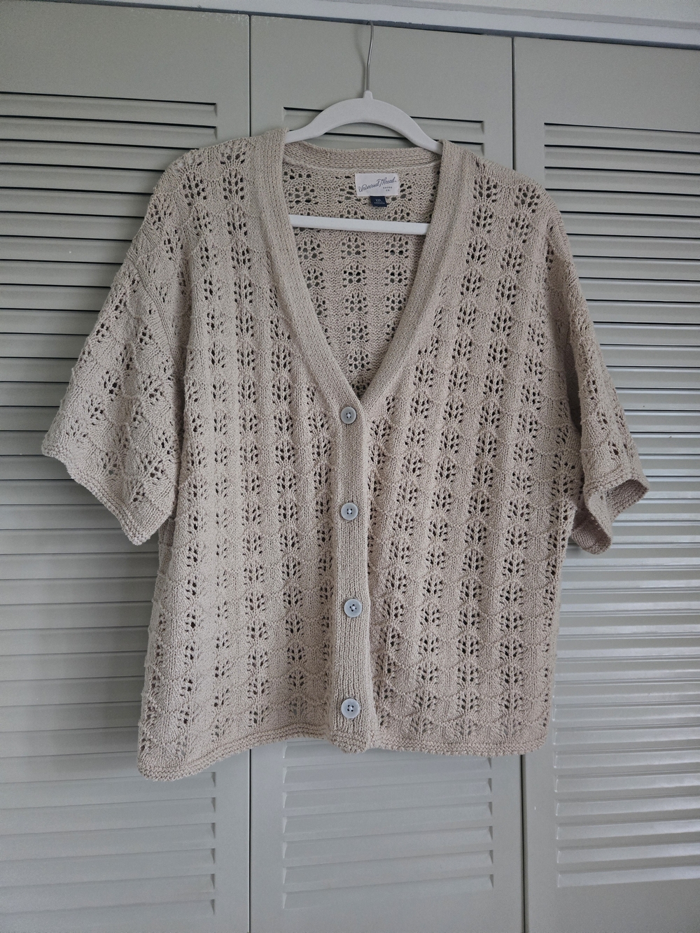 Universal Thread Crochet Knit Button-Front Cardigan - Beige/Cream